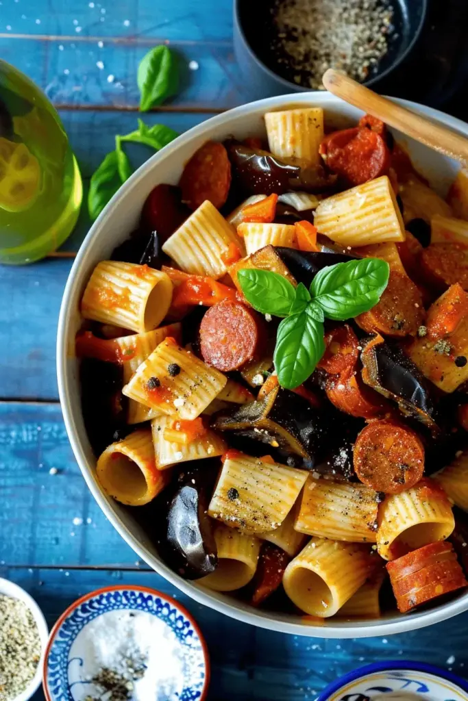Auberginen-Pasta mit Chorizo – nur 5 Zutaten