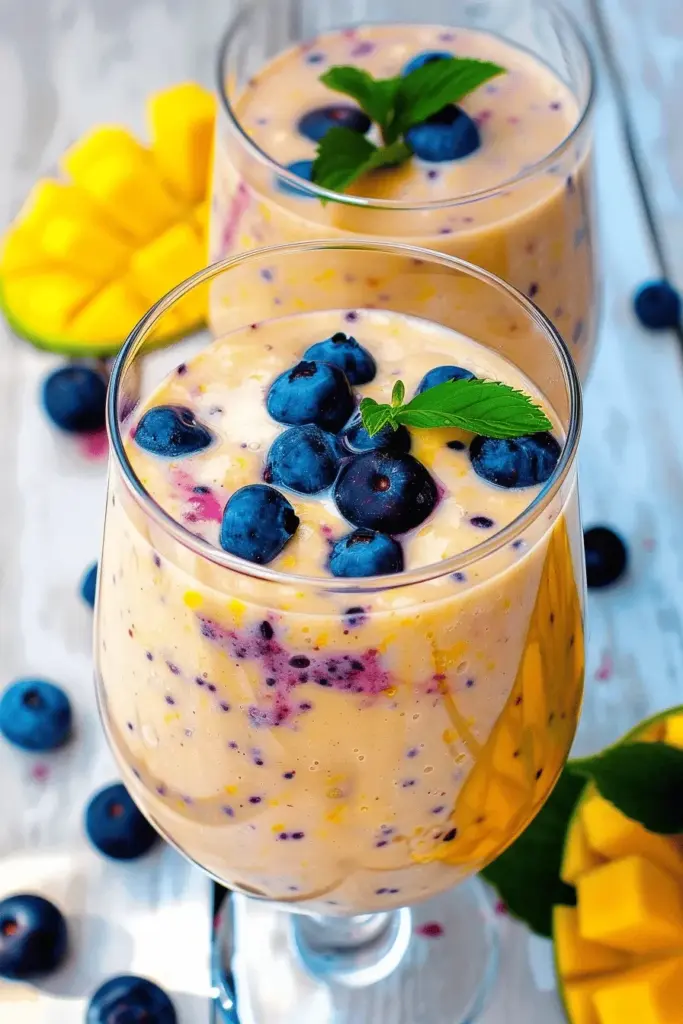 Buttermilch-Smoothie mit Mango und Heidelbeeren