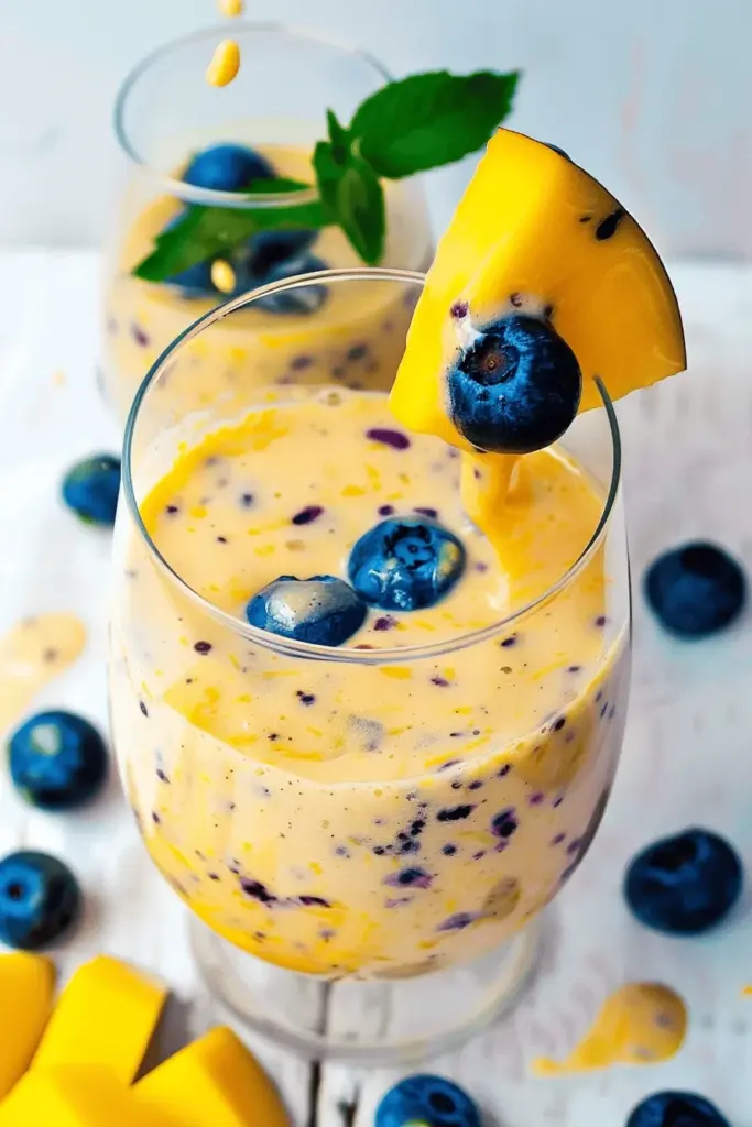 Buttermilch-Smoothie mit Mango und Heidelbeeren