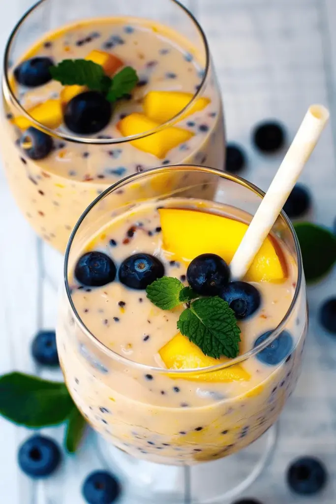 Buttermilch-Smoothie mit Mango und Heidelbeeren