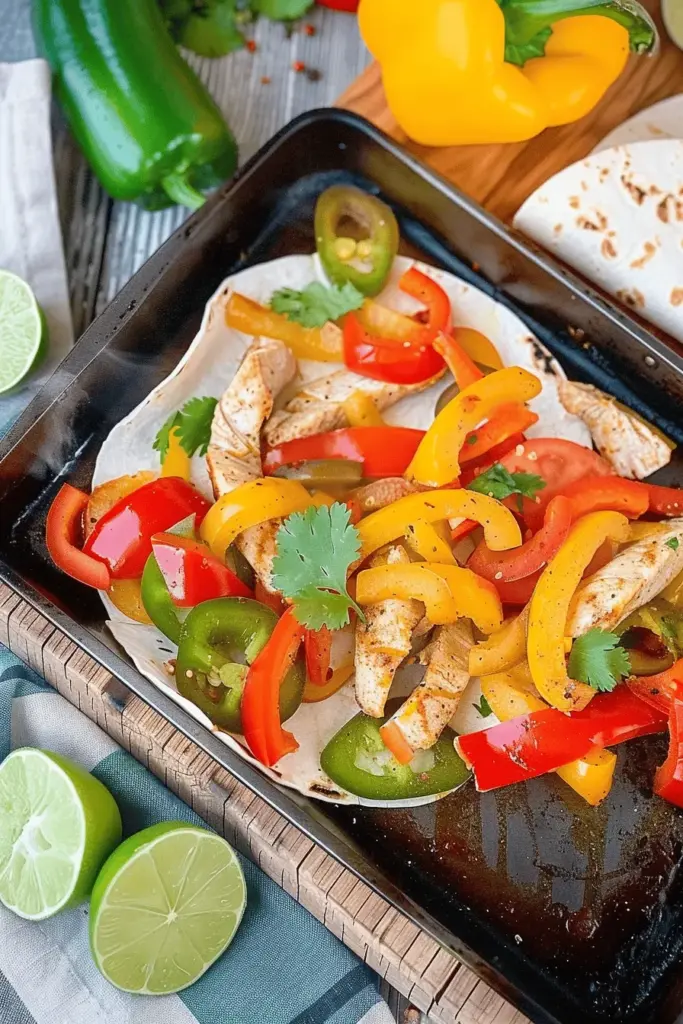 Ein-Blech Hähnchen-Fajitas mit Paprika