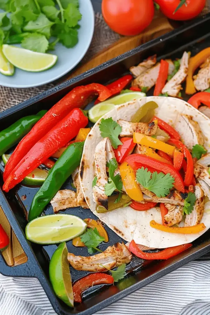 Ein-Blech Hähnchen-Fajitas mit Paprika