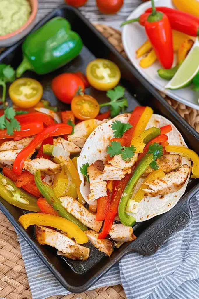 Ein-Blech Hähnchen-Fajitas mit Paprika