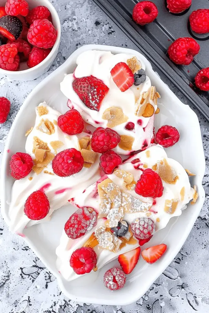 Frozen Joghurt Stücke mit Beeren