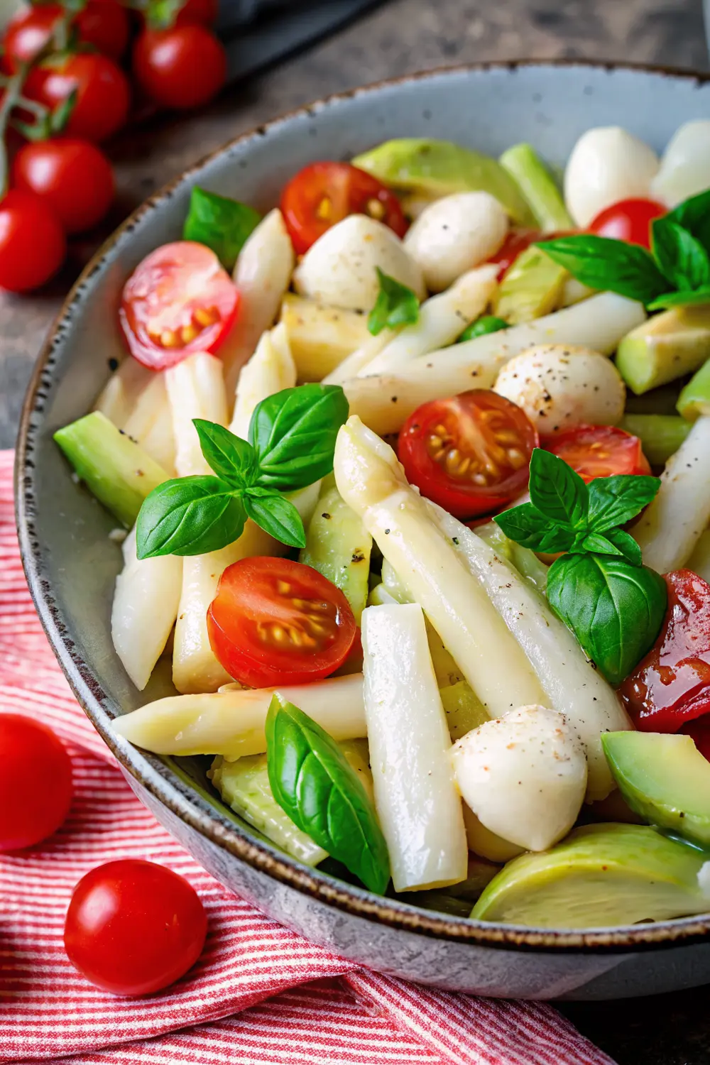 Italienischer Spargelsalat mit weißem Spargel und Avocado