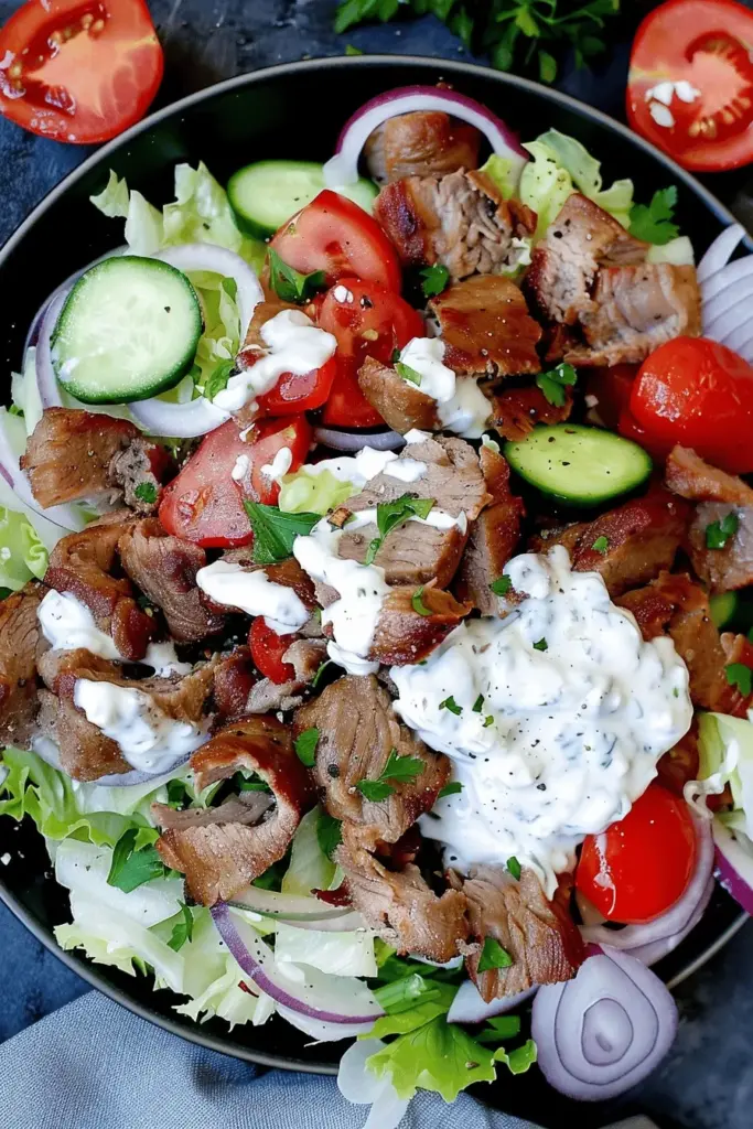 Low Carb Dönerteller mit Salat und Tzatziki
