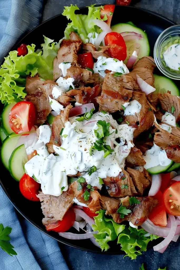 Low Carb Dönerteller mit Salat und Tzatziki