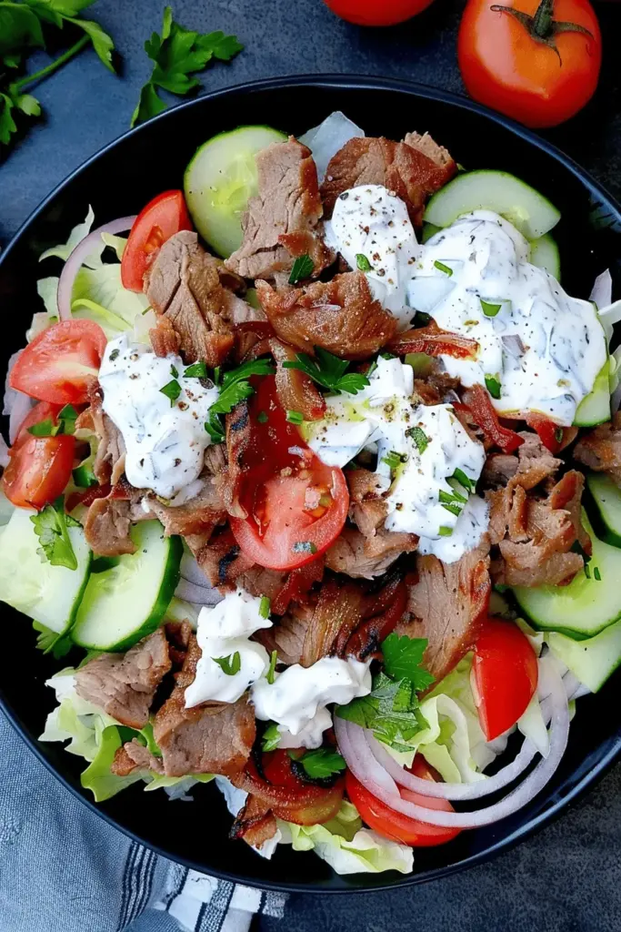Low Carb Dönerteller mit Salat und Tzatziki