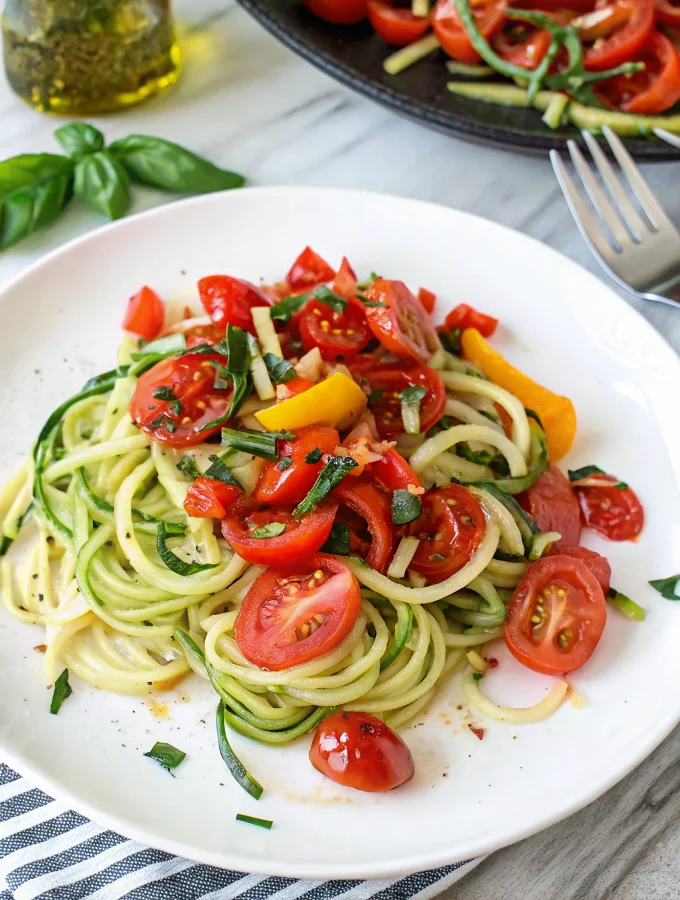 Low Carb Zucchini-Nudeln mit Tomaten und Paprika