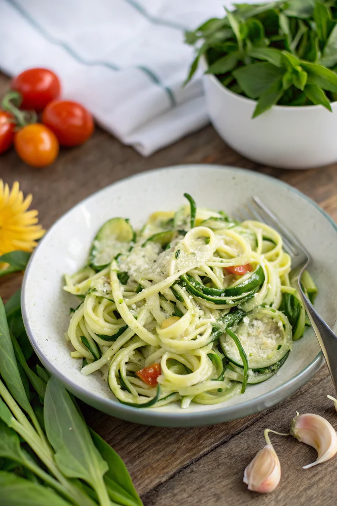 Low Carb Zucchininudeln mit Bärlauch und Parmesan