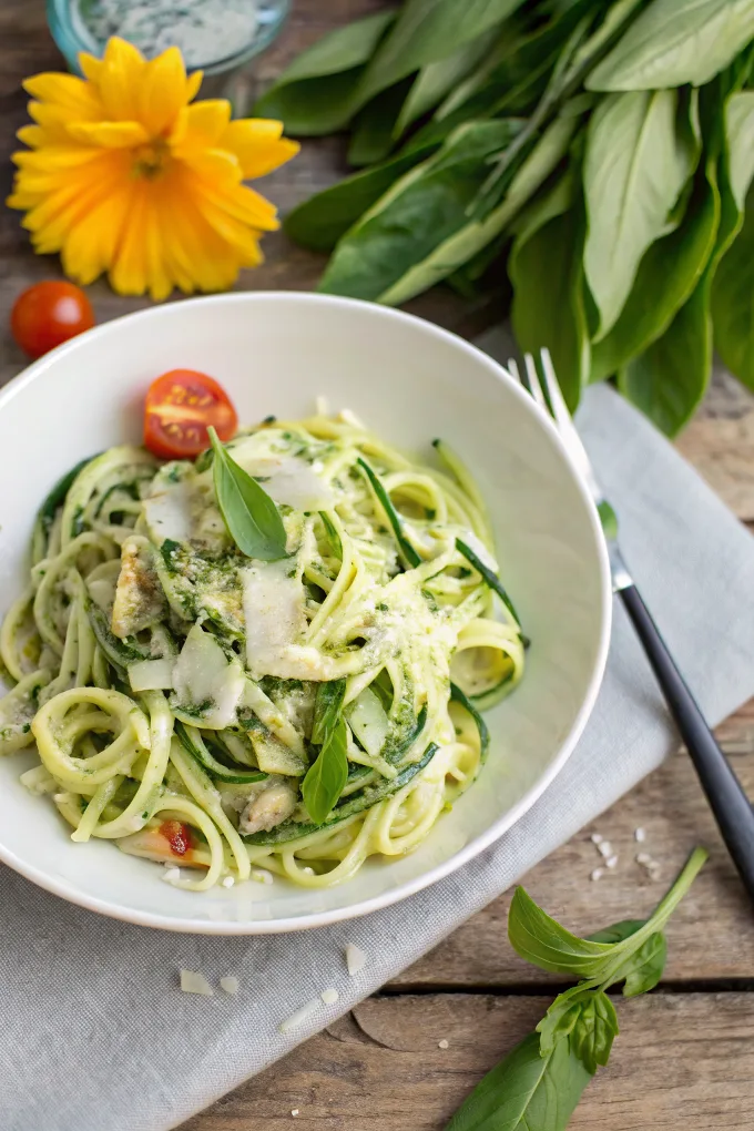 Low Carb Zucchininudeln mit Bärlauch und Parmesan