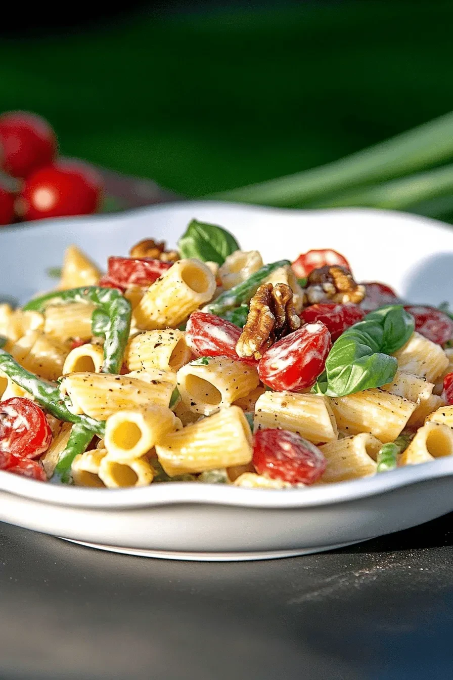 Nudelsalat mit Bohnen, Tomaten und Walnüssen