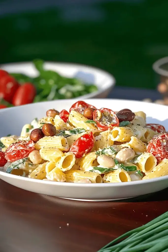 Nudelsalat mit Bohnen, Tomaten und Walnüssen
