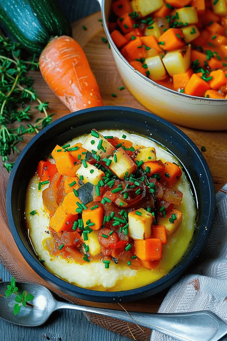 Schmorgemüse mit Polenta und Bergkäse