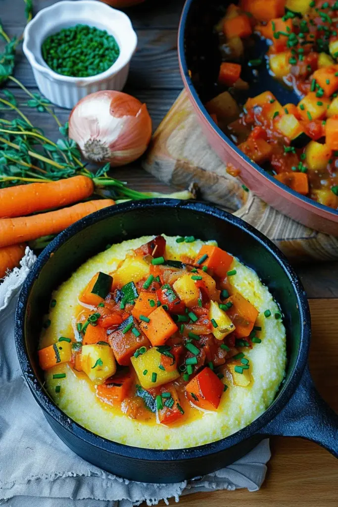 Schmorgemüse mit Polenta und Bergkäse