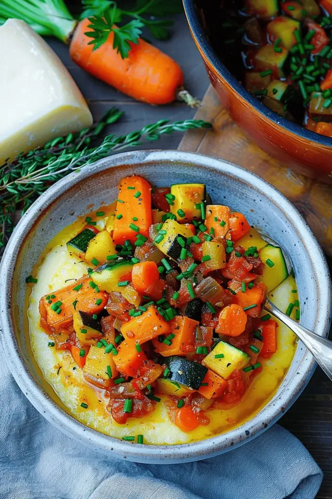 Schmorgemüse mit Polenta und Bergkäse