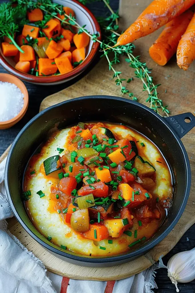 Schmorgemüse mit Polenta und Bergkäse