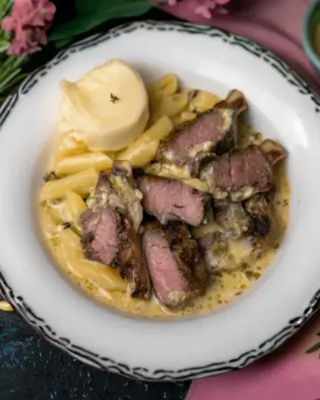 Schweinefilet in Gorgonzola-Soße mit Pinienkernen