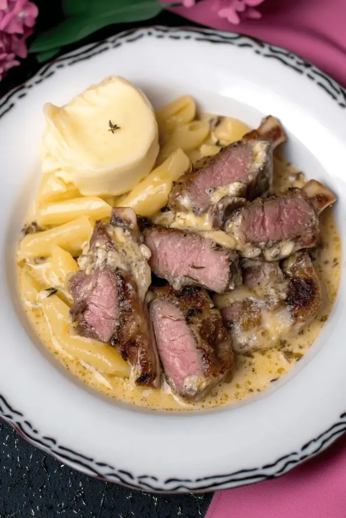 Schweinefilet in Gorgonzola-Soße mit Pinienkernen