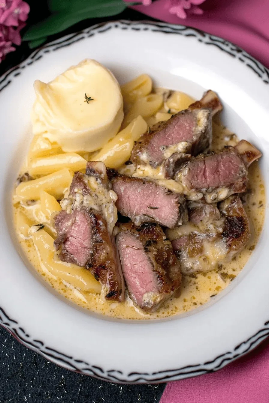 Schweinefilet in Gorgonzola-Soße mit Pinienkernen