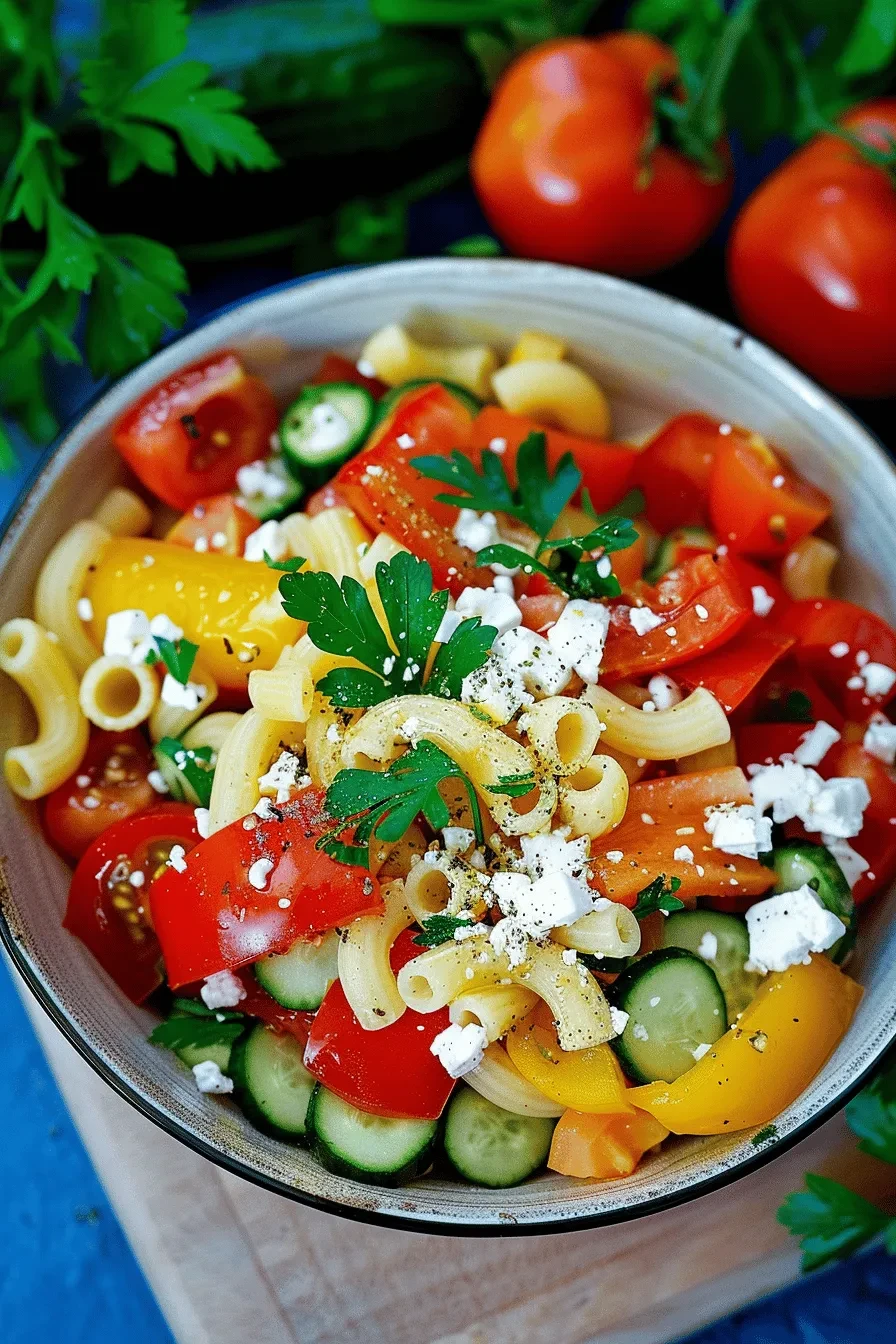 Sommerpasta mit Feta, Gemüse und Weißwein