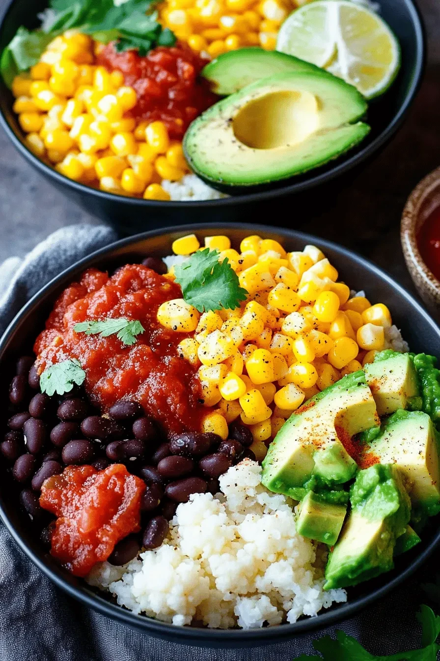 Bowl mit Blumenkohlreis und Avocado