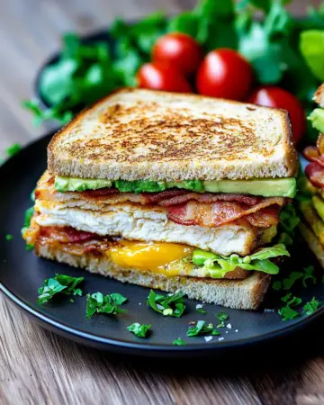 Chicken-Sandwich mit Hähnchen, Ei und Avocado Img
