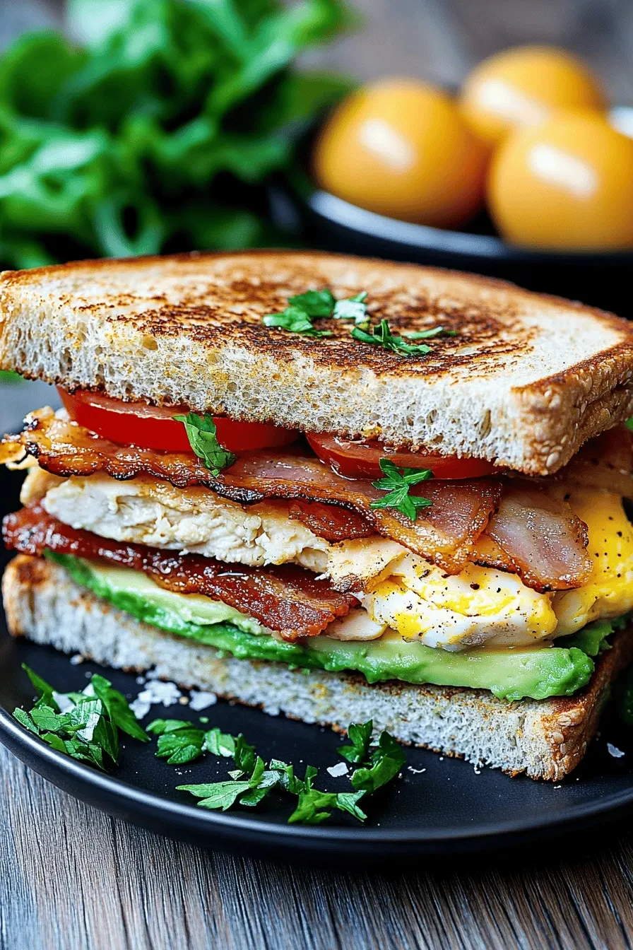 Chicken-Sandwich mit Hähnchen, Ei und Avocado
