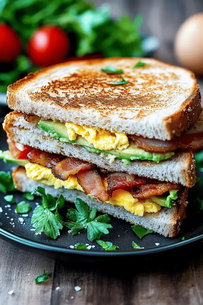 Chicken-Sandwich mit Hähnchen, Ei und Avocado