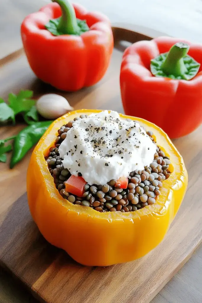 Gefüllte Paprika mit Linsen und Ziegenkäse