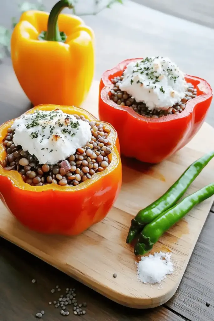 Gefüllte Paprika mit Linsen und Ziegenkäse