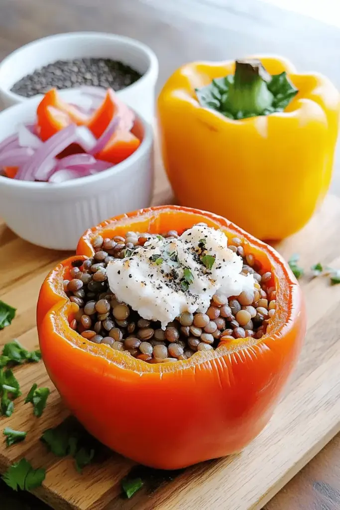 Gefüllte Paprika mit Linsen und Ziegenkäse