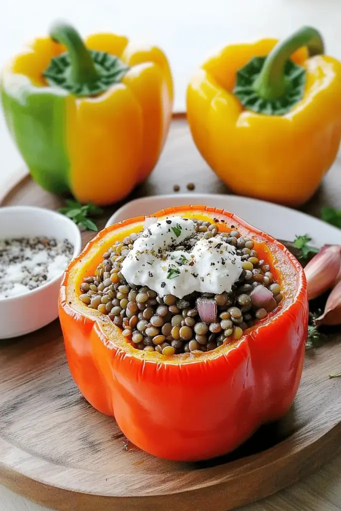 Gefüllte Paprika mit Linsen und Ziegenkäse