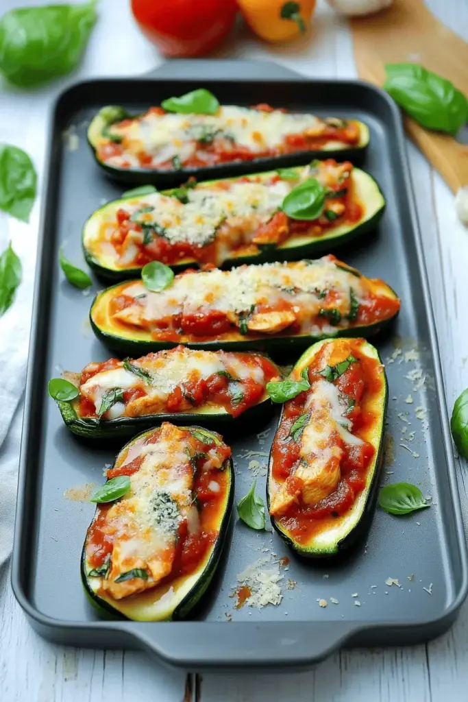 Gefüllte Zucchini mit Hähnchen