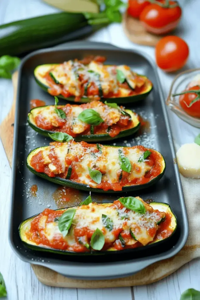 Gefüllte Zucchini mit Hähnchen