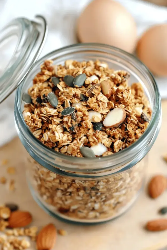 Gesundes Low Carb Knuspermüsli mit Kokosraspeln und Mandeln