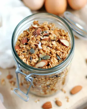 Gesundes Low Carb Knuspermüsli mit Kokosraspeln und Mandeln