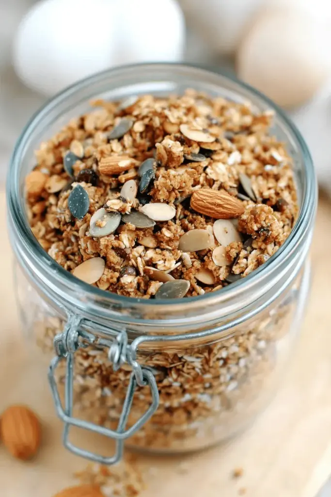 Gesundes Low Carb Knuspermüsli mit Kokosraspeln und Mandeln