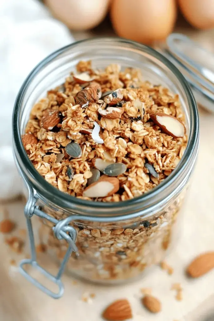 Gesundes Low Carb Knuspermüsli mit Kokosraspeln und Mandeln