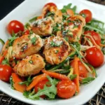 Low Carb Zoodles mit Hähnchen, Tomaten und Rucola