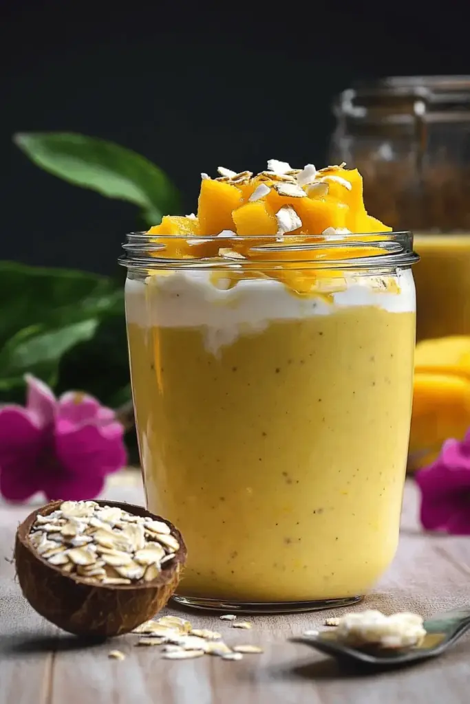 Mango-Joghurt mit Kokos und Haferflocken