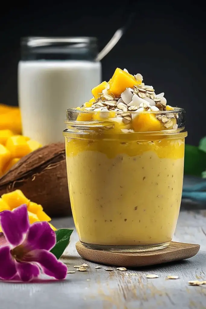 Mango-Joghurt mit Kokos und Haferflocken