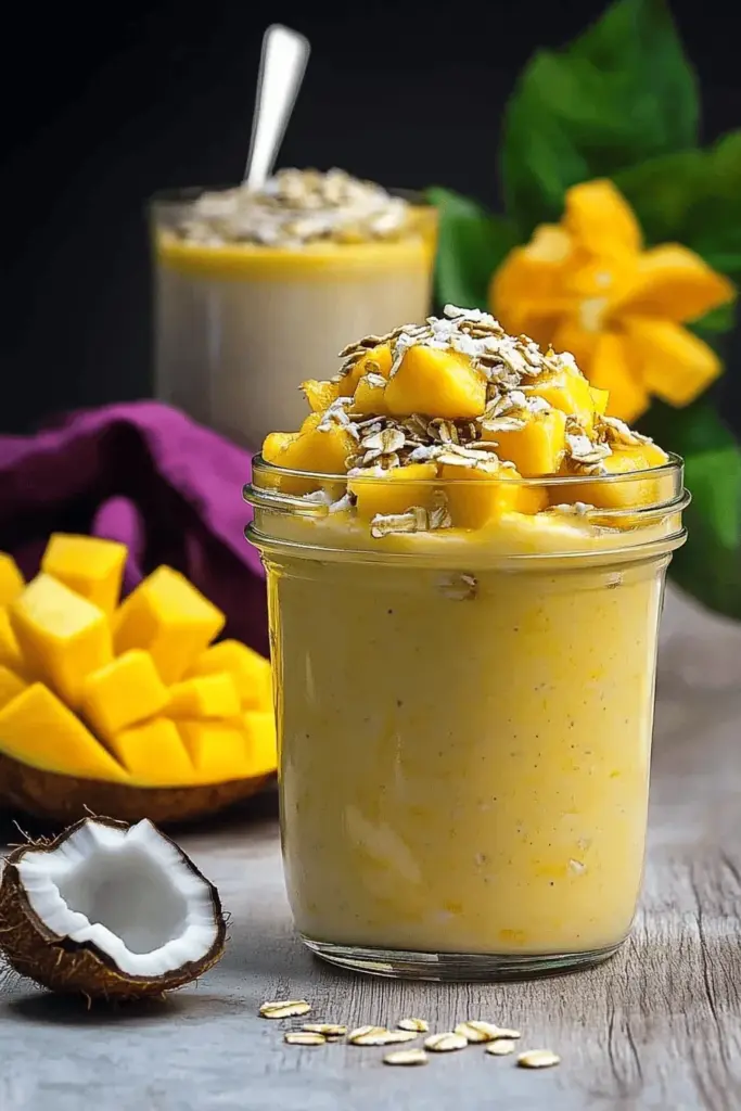 Mango-Joghurt mit Kokos und Haferflocken