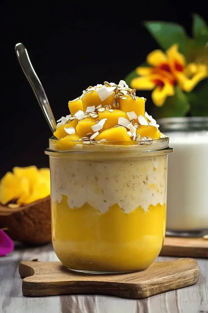 Mango-Joghurt mit Kokos und Haferflocken