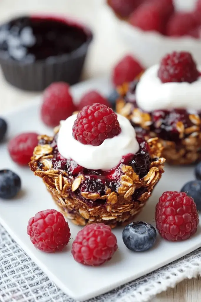 Müslimuffins mit Haferflocken, Beeren + Joghurt