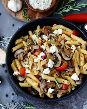 Nudeln mit Champignons, Paprika und Feta Img