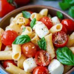 Nudelsalat Caprese mit Tomaten und Mozzarella