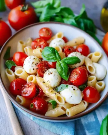 Nudelsalat Caprese mit Tomaten und Mozzarella