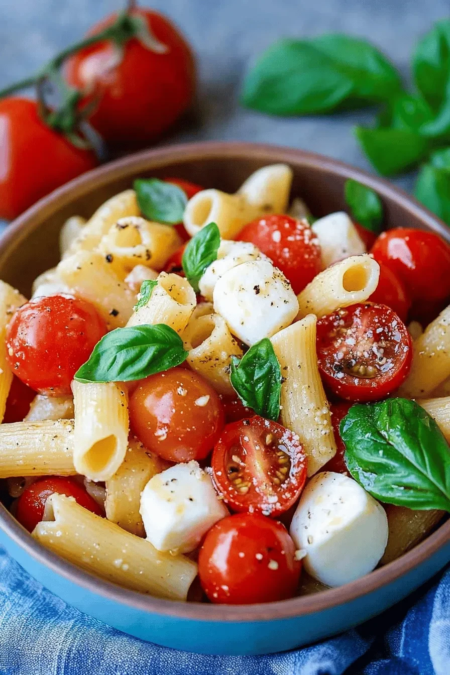 Nudelsalat Caprese mit Tomaten und Mozzarella