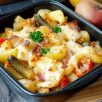 Raclette aus dem Ofen – mit Kartoffeln, Paprika, Gurken und Birne